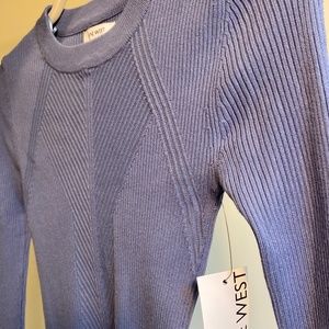 Nine West Long Sleeve Rib Crewneck Sweater in Light Blue